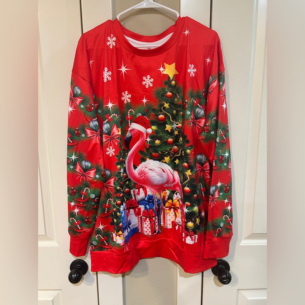 Festive Flamingo Ugly Christmas Top - Red